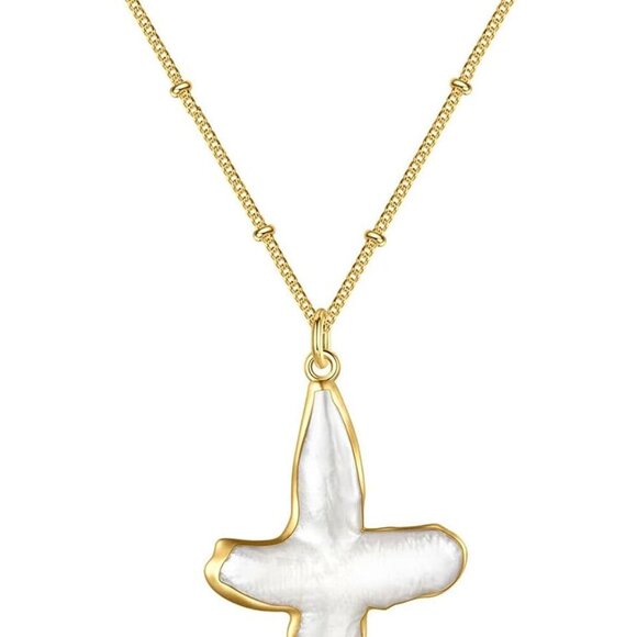 Pearl Cross Necklace for Women Freshwater Natural Chunky Baroque Pearl Necklaces - Picture 1 of 5